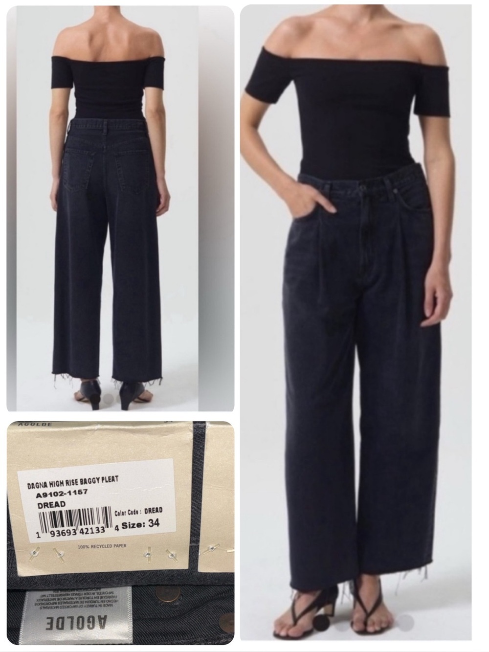 NWT AGOLDE DAGNA Jeans Raw Hem High Rise Baggy Pleated DREAD size 34 NEW